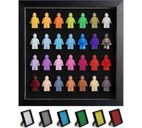Tapeera Black Wooden Minifigure Display Case - Memorabilia Display Case for Figures - 11 x 11 Inch Shadow Box Frame - Wall and Table Top With Dust Protection - Up To 28 Figures (Black, 3cm Depth)