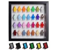 Tapeera Black Wooden Minifigure Display Case - Memorabilia Display Case for Figures - 11 x 11 Inches Shadow Box Frame - for Wall and Table Top - with Dust Protection - Holds Up to 28 Figurines