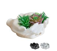Tapeera Hand Shaped Succulent Planter Pot - Crystal Holder Display - Air Plant Holder Hand Planter - Giving Hands Sculpture Decor - Key Bowl Ring Dish Trinket Dish Candy Dish - Candle Holder (White)