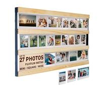 Tapeera Wood Multi Photo Collage Frame For Wall Compatible with Fujifilm Instax Mini,Wide & Square - Up to 27 Photos - 3-Tier Rail Mini Picture Frame - Not Compatible with Polaroid i-Type 600 Film