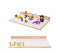Tapeera Wooden Minifigure Display Shelf - Floating Shelves Compatible with Lego Minifigures, Building Brick Sets - Large 48x24 Studs Baseplate Wall Mount Display Case for Kids Room (White, 1-Pack)