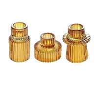Taper Amber Glass Candle Holder 3Pcs for Pillar Candles, Tealight Candles Holders, Candlestick Holders for Wedding, Festival, Dinning&Party (3PCS, Amber)
