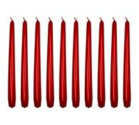 Tapered Dinner Candles, Pack of 10, Unscented, Long Burning Time, 24 cm / 9.45" (Red, Metallic)