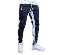 Tapered Joggers for Men UK Slim Fit Color Block Patchwork Drawstring Gym Jogger Sweatpants Sport Casual Jogging Tracksuit Bottoms Athletic Track Pants with Ankle Zips Navy