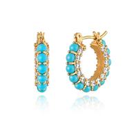 Tapered Linear Turquoise Huggie Hoop Earrings for Women | 14K Gold Plated Inner Diameter 9.8mm Stackable Ear Jewellery All Occasion Luxury Gift for Her