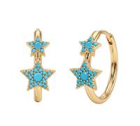 Tapered Linear Turquoise Huggie Hoop Earrings for Women | 14K Gold Plated Inner Diameter 9.8mm Stackable Ear Jewellery All Occasion Luxury Gift for Her