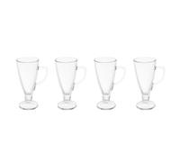 Tapered Set Of Four Latte Glasses, Elegant Coffee Glasses For Kitchen, Curved Handle Cappucino Glasses
