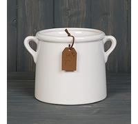 Tapered White Ceramic Pot with Handles 15cm - Home Table Flower Gift Vase