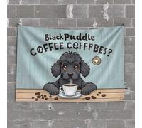 Tapestries Black Poodle Enjoys A Steamy Cup of Coffee Amidst Scattered Beans Tapestry Bedroom Decor for Teens Tapestry for Walls(75X100CM)
