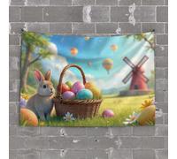Tapestries Easter Bunny with Colorful Eggs in A Basket Tapestry Funny Patio Decor Boys Room Decor Teenager(100X150CM)