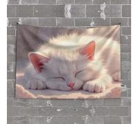 Tapestries for Bedroom A Fluffy White Kitten Sleeping Peacefully Tapestry Tapestry for Wall Tapestry for Bedroom Aesthetic(100X150CM)