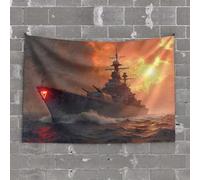 Tapestries Room Decor A Battleship Sails Through Turbulent Waters As The Sun Sets Tapestry Beer Decor Man Cave Decorations(75X100CM)