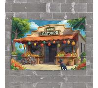 Tapestries Room Decor A Colorful Fruit Stand Named White Gatorpe with A Bicycle Parked Outside Tapestry Beer Decor Man Cave Decorations(75X100CM)