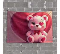 Tapestries Room Decor A Cute Teddy Bear with A Red Heart Background Tapestry Boys Bedroom Accessories Astethic Stuff for Room(75X100CM)