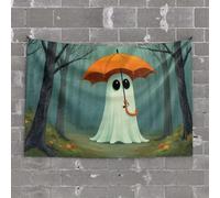 Tapestries Room Decor A Friendly Ghost Holding an Orange Umbrella in The Rain Tapestry Boys Bedroom Accessories Astethic Stuff for Room(100X150CM)