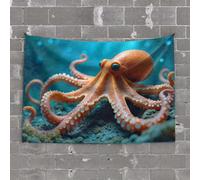 Tapestries Room Decor A Vibrant Orange Octopus with Large Eyes and Tentacles Spread Out Tapestry Boys Bedroom Accessories Astethic Stuff for Room(100X150CM)