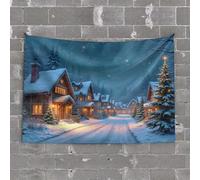 Tapestries Room Decor Christmas Night in The Snowy Village Tapestry Funny Outdoor Decor Garage Accessories for Man Cav(100X150CM)