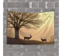 Tapestries Room Decor Deer Under A Tree with Birds Flying in The Sky Tapestry Boys Bedroom Accessories Astethic Stuff for Room(100X150CM)