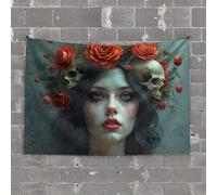 Tapestries Room Decor Skulls, Roses, and Vibrant Red Lipstick Tapestry Beer Decor Man Cave Decorations(100X150CM)