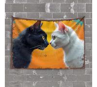 Tapestries Room Decor Two Cats Facing Each Other On an Orange Background Tapestry Beer Decor Man Cave Decorations(75X100CM)