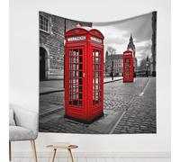 Tapestry 150x150 cm Art Wall Hanging for Living Room Modern Soft Aesthetic Tapestries Poster London Red Telephone Booth Tapestry Home Decoration Large Wall Tapestries for Bedroom Dorm Decor