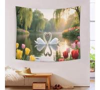 Tapestry 3D Printed Swan Couple, Soft Polyester High-Definition Artistic Love Symbol Blanket, Multi-Purpose Wall Decor for Study & Office, Modern Gift 130cmx150cm