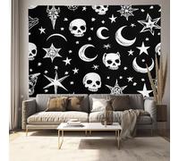 Tapestry 75 X 100 Cm, Hand-Drawn Skull Wall Tapestry, Moon, Stars Beach Throw, Black Tapestries, Suitable For Living Room, Bedroom, Corridor, Party Festival Decoration