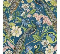 Tapestry Fabric - Peacock Chique Blue Birds Butterflies - Upholstery Fabric Material (100cm x 140cm)