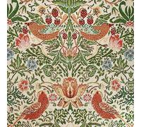 Tapestry Fabric - William Morris Strawberry Thief Natural - Bird & Floral Design Upholstery Curtain Cushion Fabric Material (100cm x 140cm)