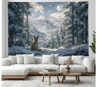 Tapestry for Bedroom Aesthetic, Botanical Illustrations Wall Hanging, light green Pine Mountain Fox, Mystic Wall Decoration for Home Bedroom, Living Room, Dorm 100x150cm