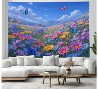 Tapestry for Bedroom Aesthetic, Plants and Flowers Wall Hanging, blue Butterfly Blue Sky Flowers, Mystic Wall Decoration for Home Bedroom, Living Room, Dorm 70x100cm