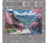 Tapestry for Bedroom Aesthetic Sakura Blossoms and Traditional Japanese Street Tapestry Home Bar Decor Bedroom Door Decor(75X100CM)