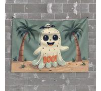 Tapestry for Bedroom Aesthetic Spooky Ghost On A Tropical Island with Palm Trees Tapestry Wall Decor for Dorm Funny Home Decor(75X100CM)