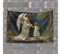 Tapestry for Bedroom Angel Guiding A Child Through The Woods Tapestry Men Cave Decor Dorm Decor(100X150CM)