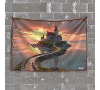 Tapestry for Bedroom Castle On The Water: A Serene Sunset Scene Tapestry Bedroom Decor for Teens Men Cave Decor(75X100CM)