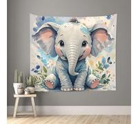 Tapestry for Living Room Wall Tapestry Aesthetic Tapestries for Bedroom Cute Baby Elephant Watercolor Tapestries Home Wall Decoration Blanket Wall Art Banner Poster for Dorm (130cm X 152cm)