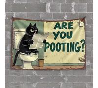 Tapestry for Men Curious Cat On The Toilet: are You Pooting? Tapestry Funny Outdoor Decor Stuff for Your Room(100X150CM)