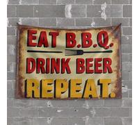 Tapestry for Men Eat BBQ, Drink Beer, Repeat: A Classic Barbecue Sign Tapestry Funny Kitchen Decor Funny Decor for Bar(100X150CM)