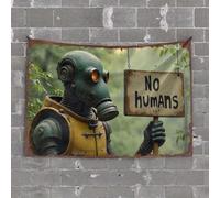 Tapestry for Men Robotic Guardian: 'No Humans' Warning in A Post-Apocalyptic Fores Tapestry Funny Kitchen Decor Funny Decor for Bar(100X150CM)