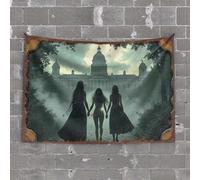 Tapestry for Men Silhouetted Figures in Front of A Grand Building Tapestry Bar Accessories Man Cave Dorm Decor(100X150CM)