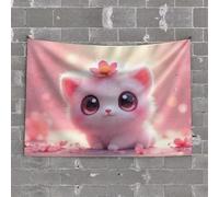 Tapestry for Wall Adorable Kitten with Pink Flower Crown Tapestry Tapsterys Wall Bedroom Door Decor(75X100CM)