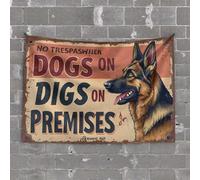 Tapestry for Wall German Shepherd Warning Sign: No Trespassing, Dogs On Digs Tapestry Man CABE Decor Flags for Room Teen(75X100CM)