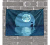 Tapestry for Walls A Child Sits On A Raft Gazing at A Large Full Moon Through an Archway Tapestry Bedroom Accessories Room Stuff(75X100CM)