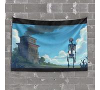 Tapestry for Walls A Skeleton Stands in Front of an Old Building with Smoke Billowing from Its Chimney Tapestry Room Decor Aesthetic Man Cave Decorations(100X150CM)