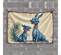 Tapestry for Walls Blue Dragons with Intricate Patterns and Palm Leaf Tapestry Funny Room Decor Door Decorations for Bedroom(75X100CM)