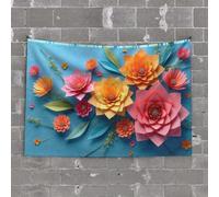 Tapestry for Walls Colorful Paper Flowers On Blue Background Tapestry Room Decor Aesthetic Man Cave Decorations(75X100CM)