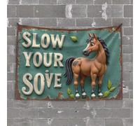 Tapestry for Walls Relaxing Horse Sign: Slow Your Sove Tapestry Funny Room Decor Door Decorations for Bedroom(75X100CM)