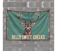 Tapestry for Walls Rustic Deer Greeting: Hello Sweet Cheeks Tapestry Funny Room Decor Door Decorations for Bedroom(100X150CM)