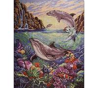 Tapestry Half Cross Stitch Needlepoint kit Dolphin Tapestry Embroidery Set 23x30cm Half Cross Stitch Embroidery Set Including Multilayer Cotton Thread 5D HD cod.208