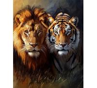 Tapestry Kit Fantasy Lion And Tiger Handmade Self Knotting Set，Diy Tapestry Kits For Adults Cushion Large Latch Hook Tapestry Pre-Printed Pattern Rug Embroidery Craft 35x46in